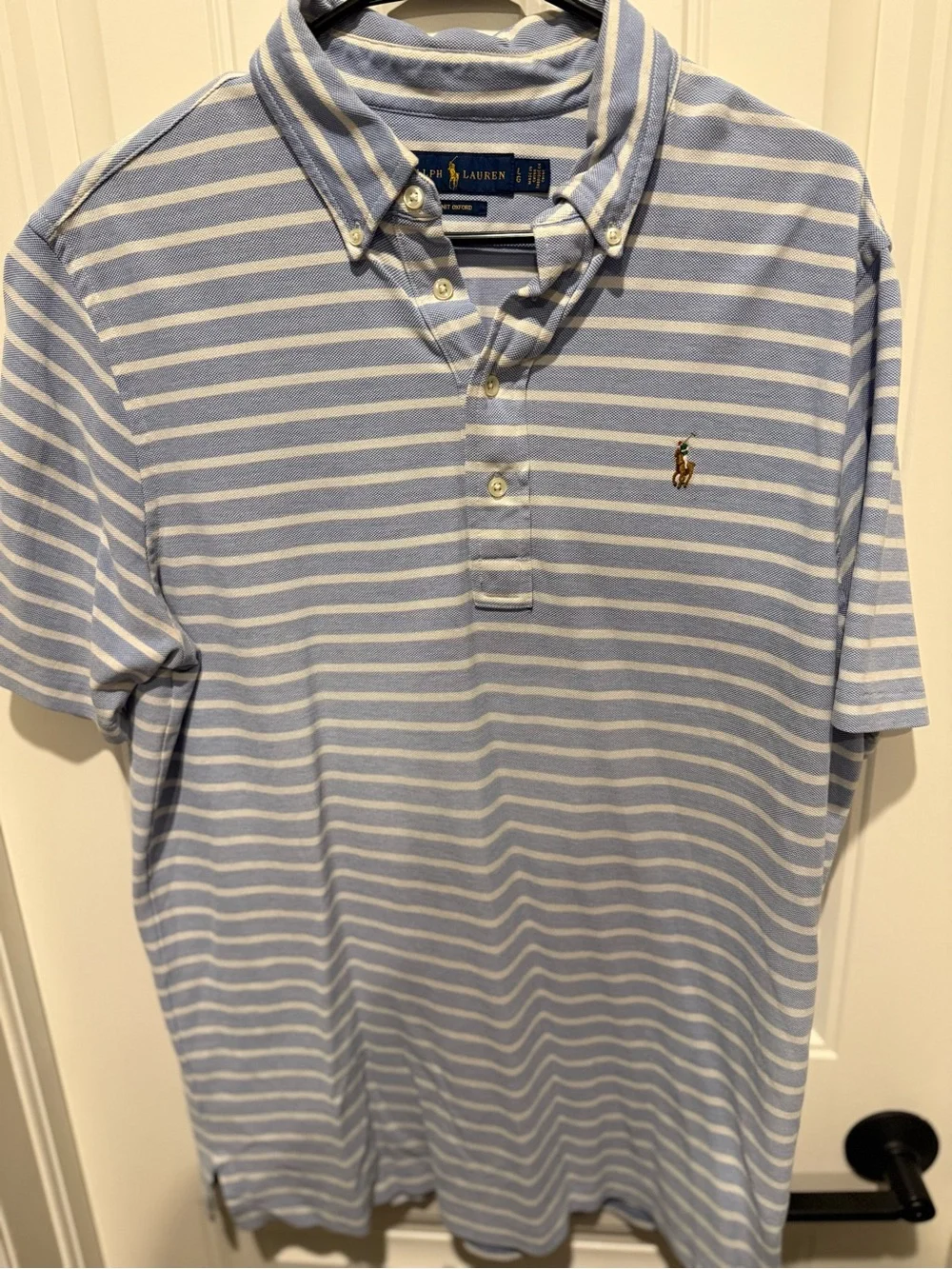 Ralph Lauren Men's Blue and White Striped Polo Shirt
